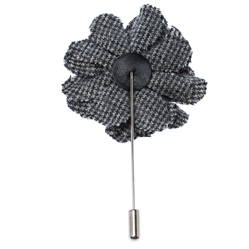 

Lanvin Check Flower Wool Woven Silver Tone Stick Pin Brooch, Grey