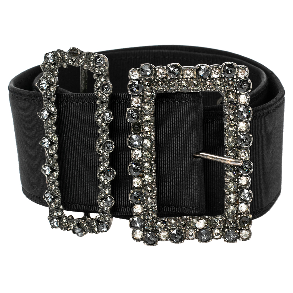 

Lanvin Black Fabric Crystal Embellished Buckle Waist Belt Belt