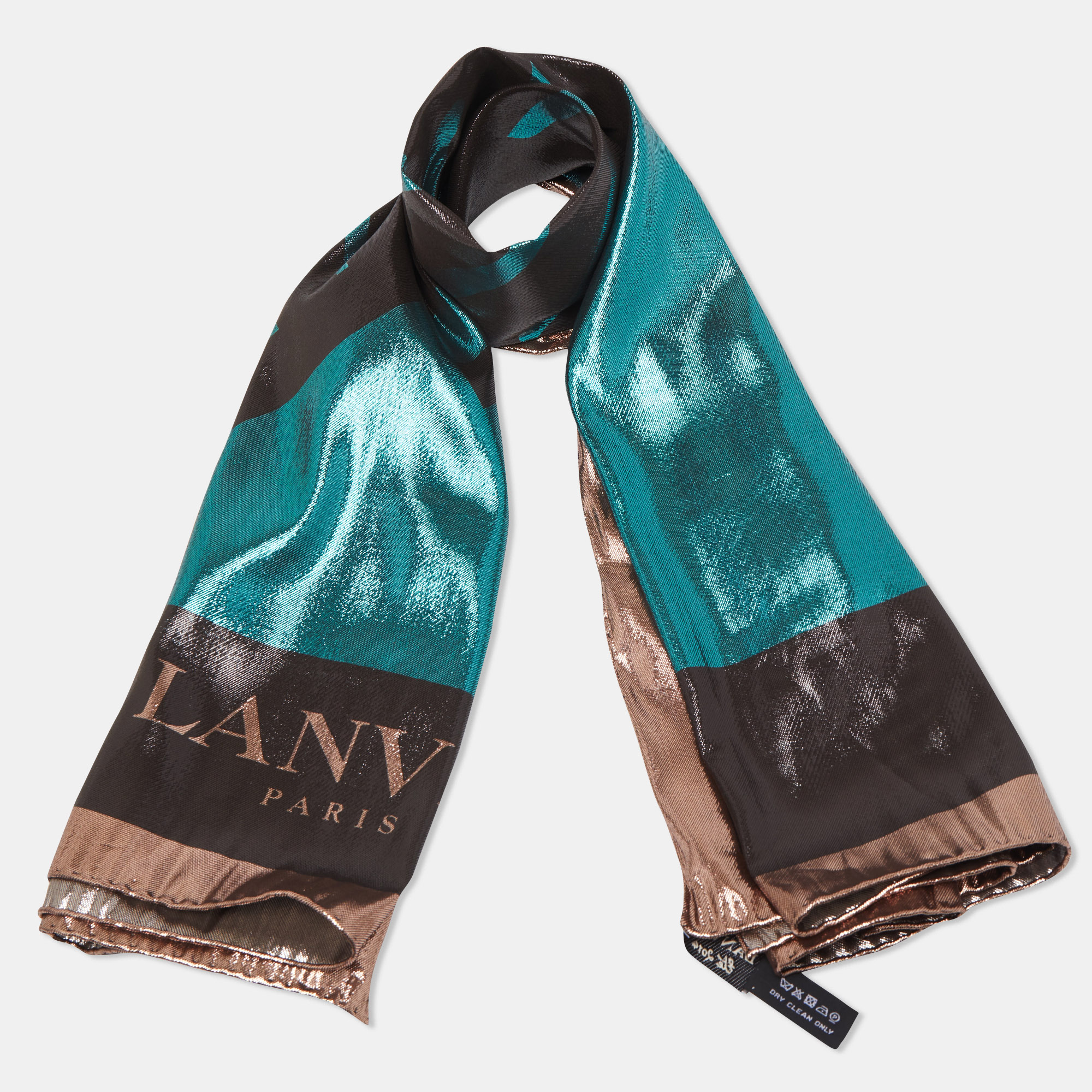 

Lanvin Green/Brown I Am Addicted to Gloss Lurex Silk Scarf