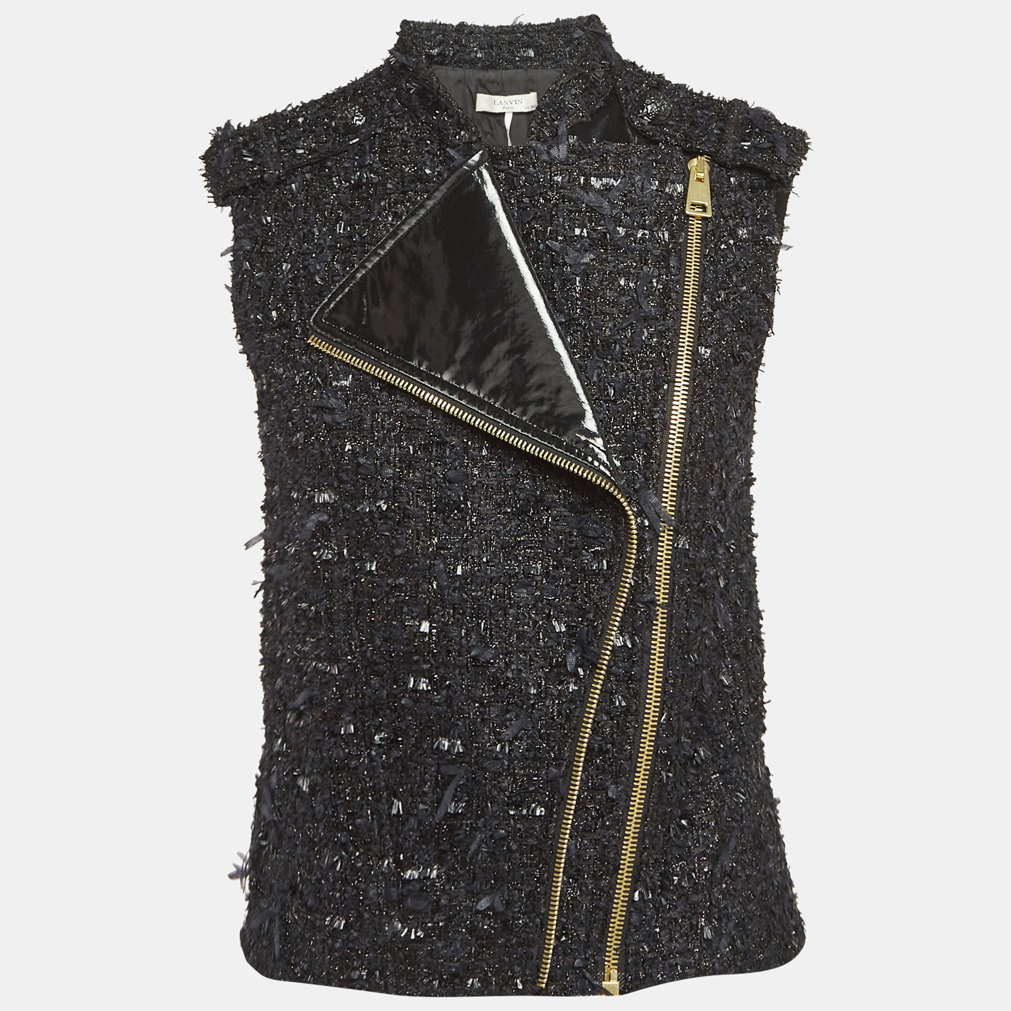 

Lanvin Black Shiny Tweed Zip-Up Waistcoat S