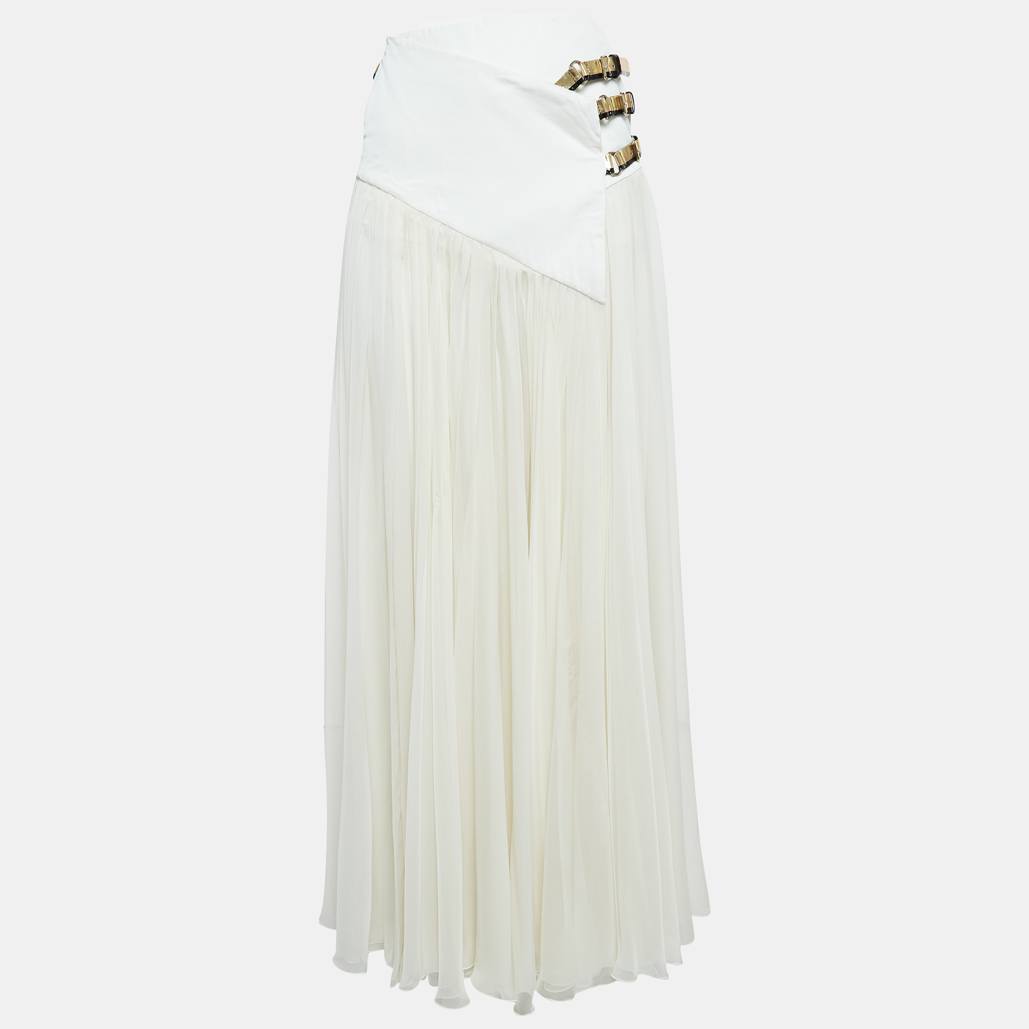 

Lanvin White Chiffon Triple-Buckle-Up Wrap Skirt S