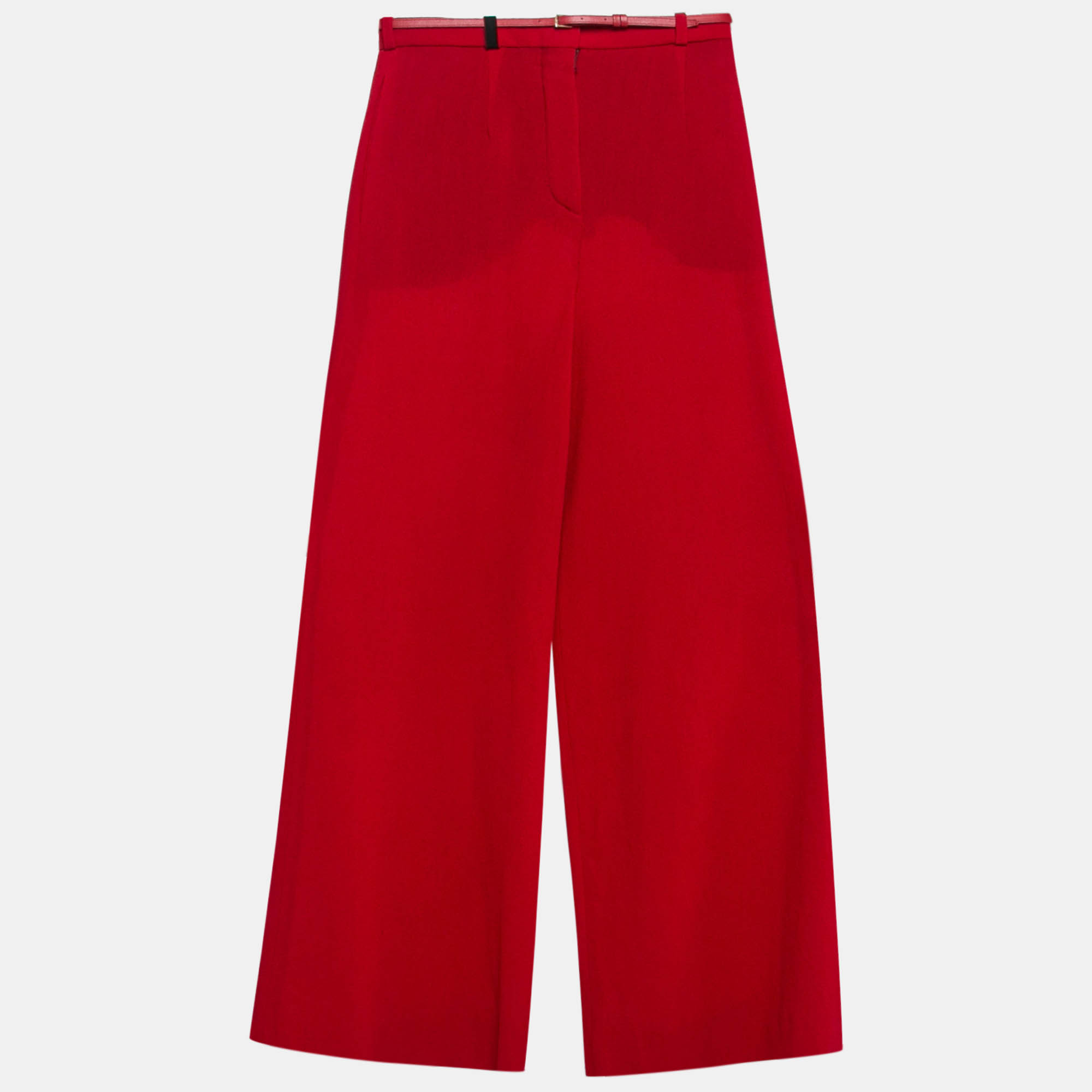 Pre-owned Lanvin Red Wool Belted Wide-leg Trousers S