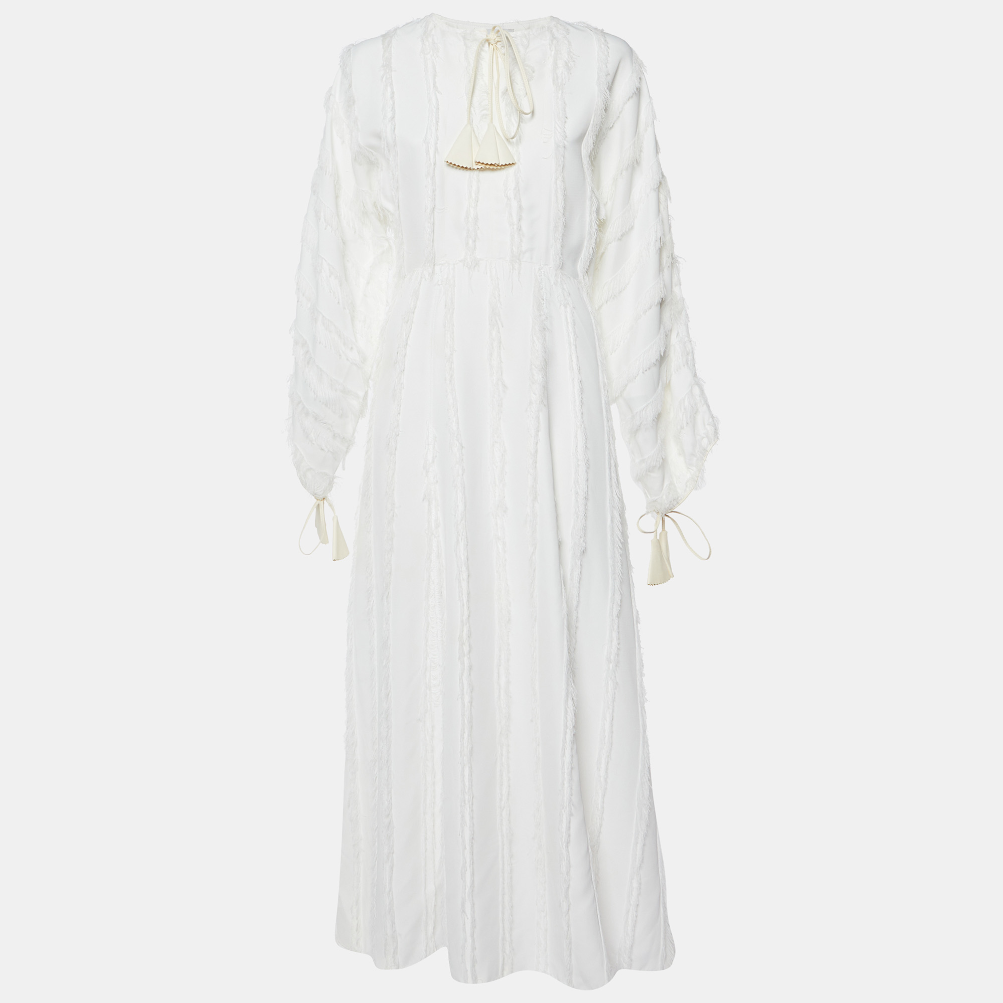 

Lanvin Off-White Crepe Fringed Maxi Dress M