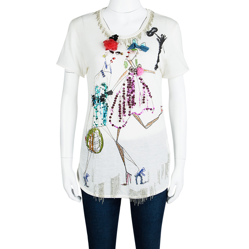 

Lanvin Off White Printed Embellished T-Shirt