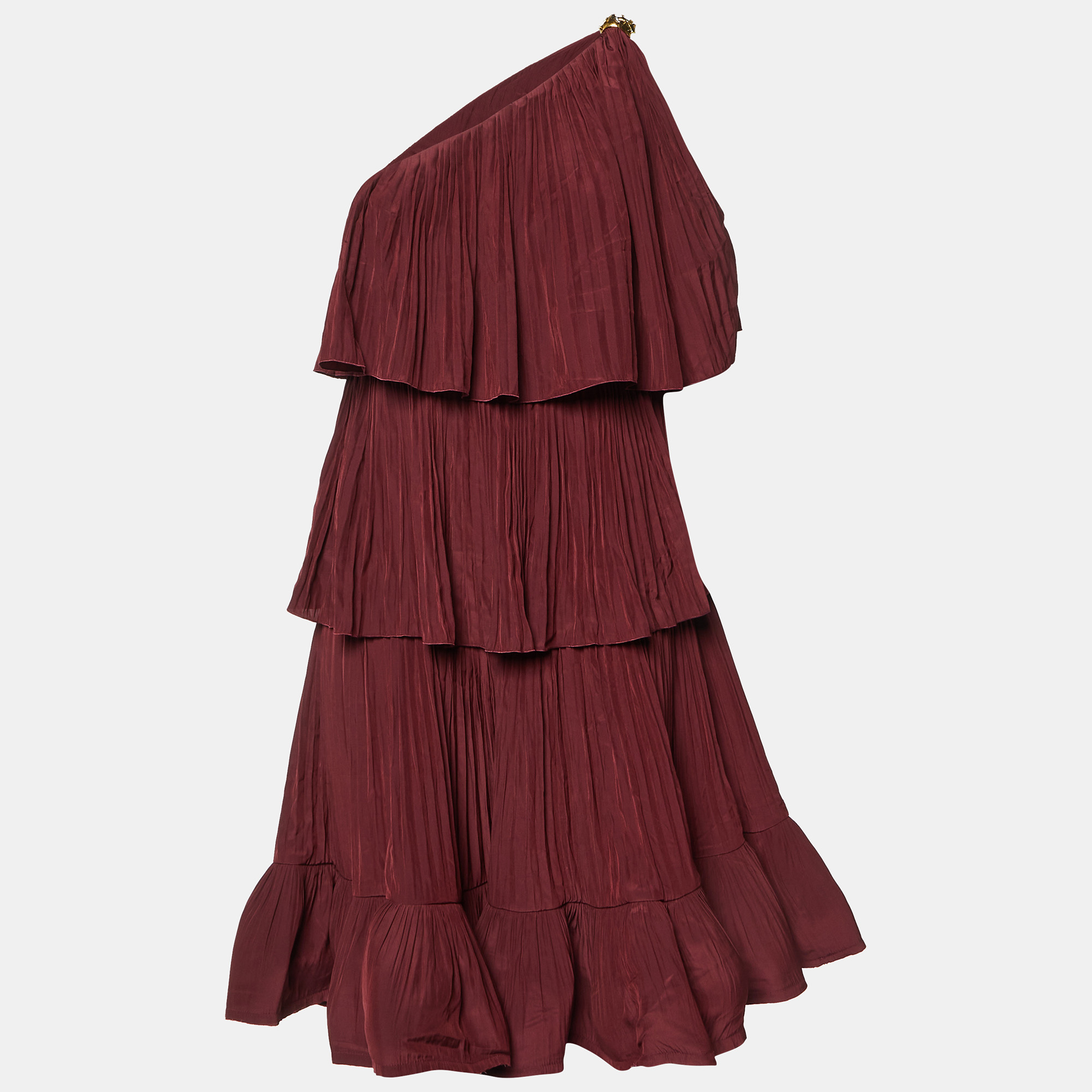 

Lanvin Maroon Sateen Pleated One Shoulder Dress L, Burgundy