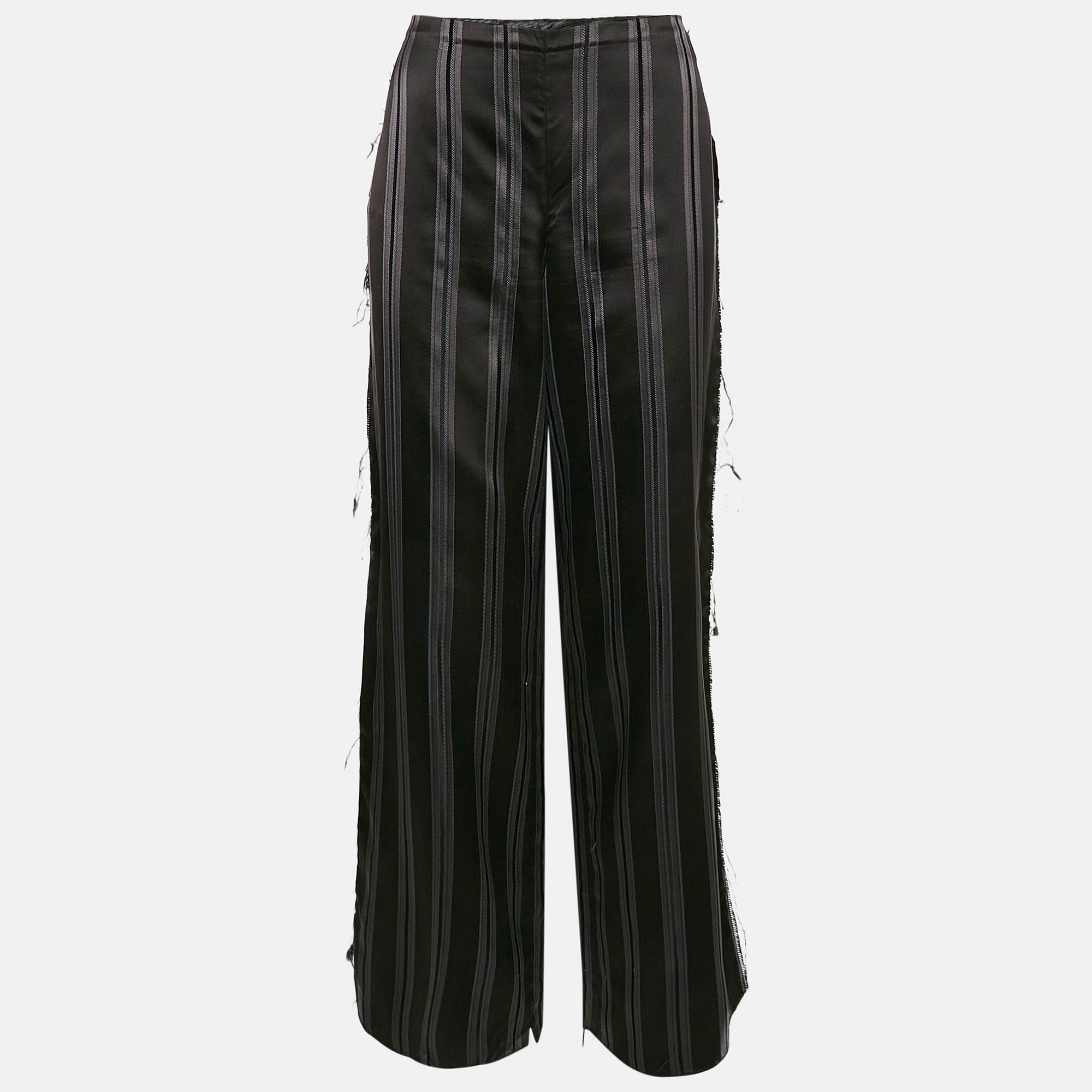 

Lanvin Black Stripe Silk Frayed Trousers M