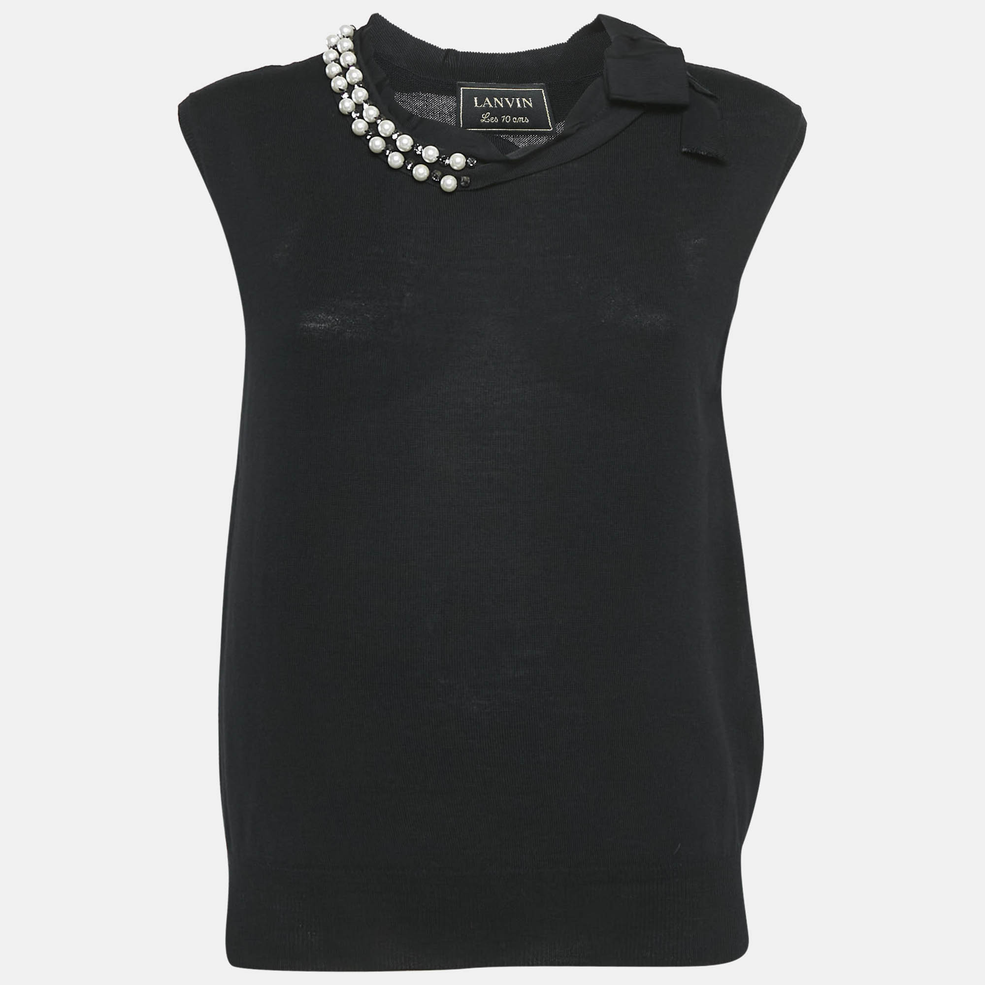 

Lanvin Black Knit Embellished Neck Sleeveless Top M