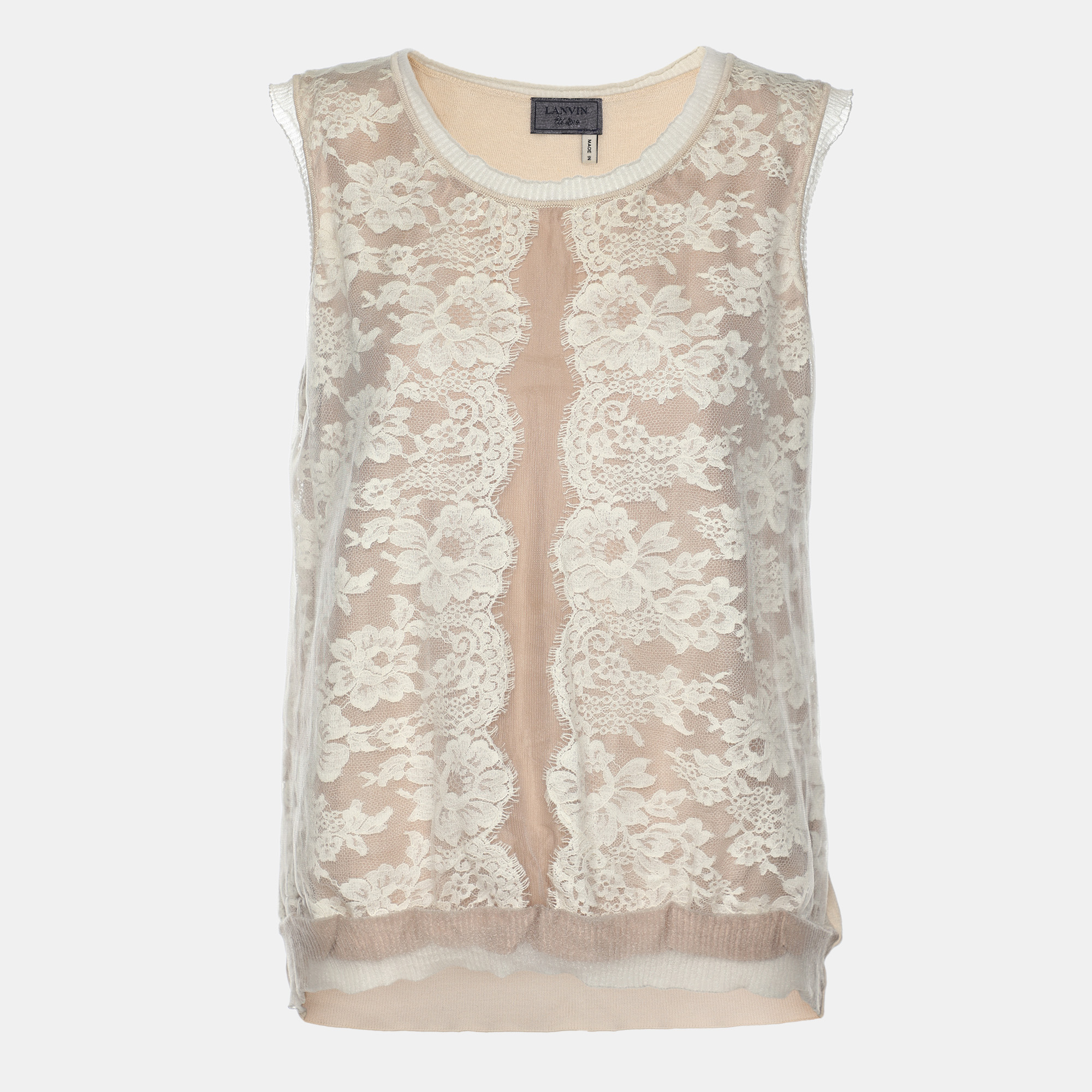 

Lanvin Beige Floral Lace Cotton Sleeveless Top L