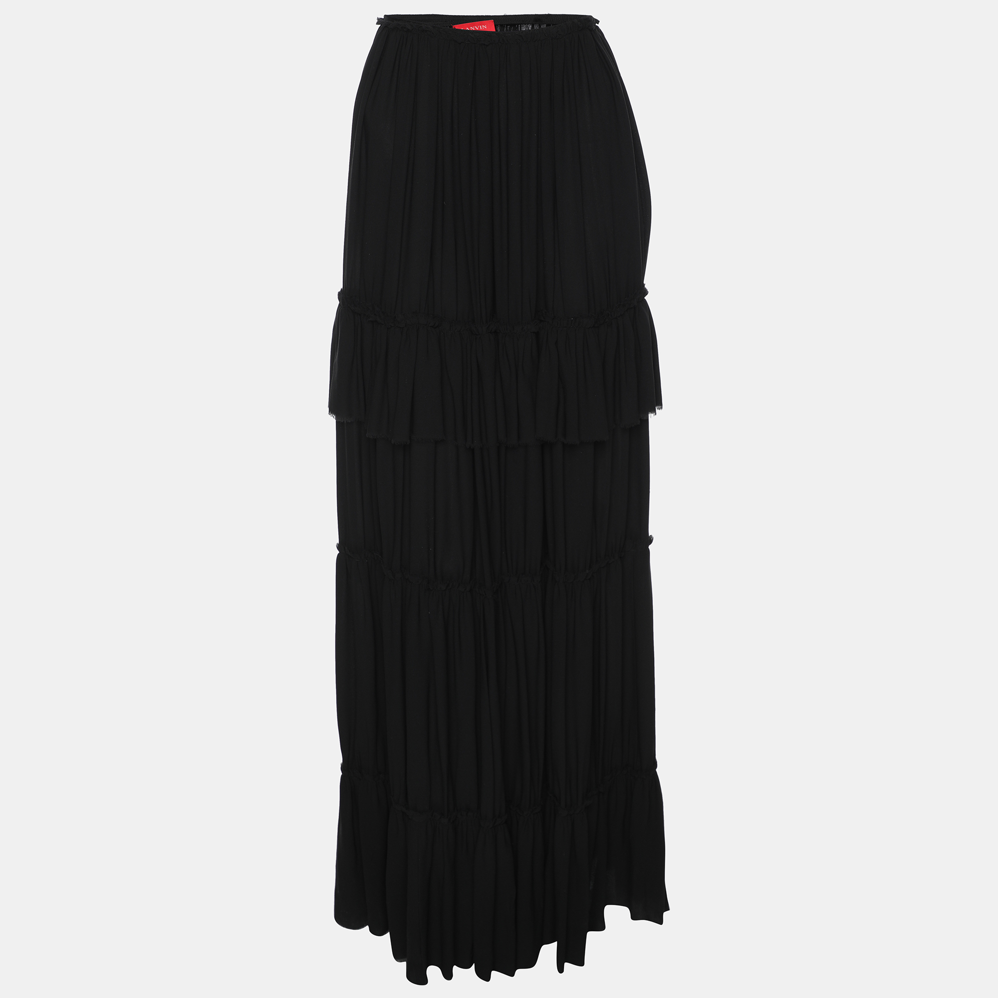 

Lanvin Black Silk Layered Ruffle Maxi Skirt L