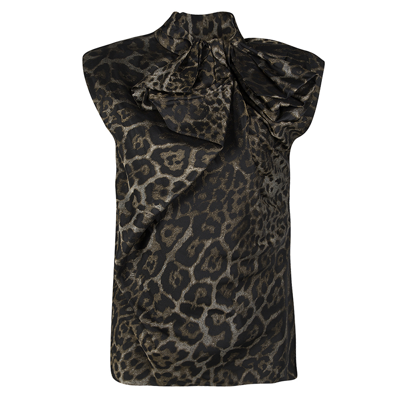 Pre Owned Lanvin Hiver'13 Brown Animal Pattern Jacquard Bow Detail Sleeveless Top S