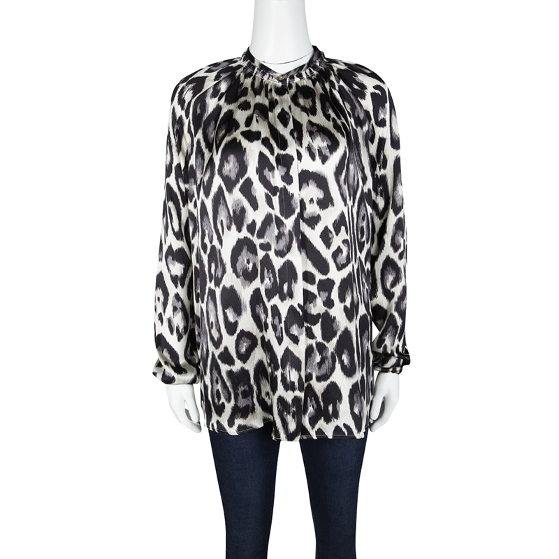 Pre-owned Lanvin Multicolor Leopard Print Long Sleeve Silk Blouse S