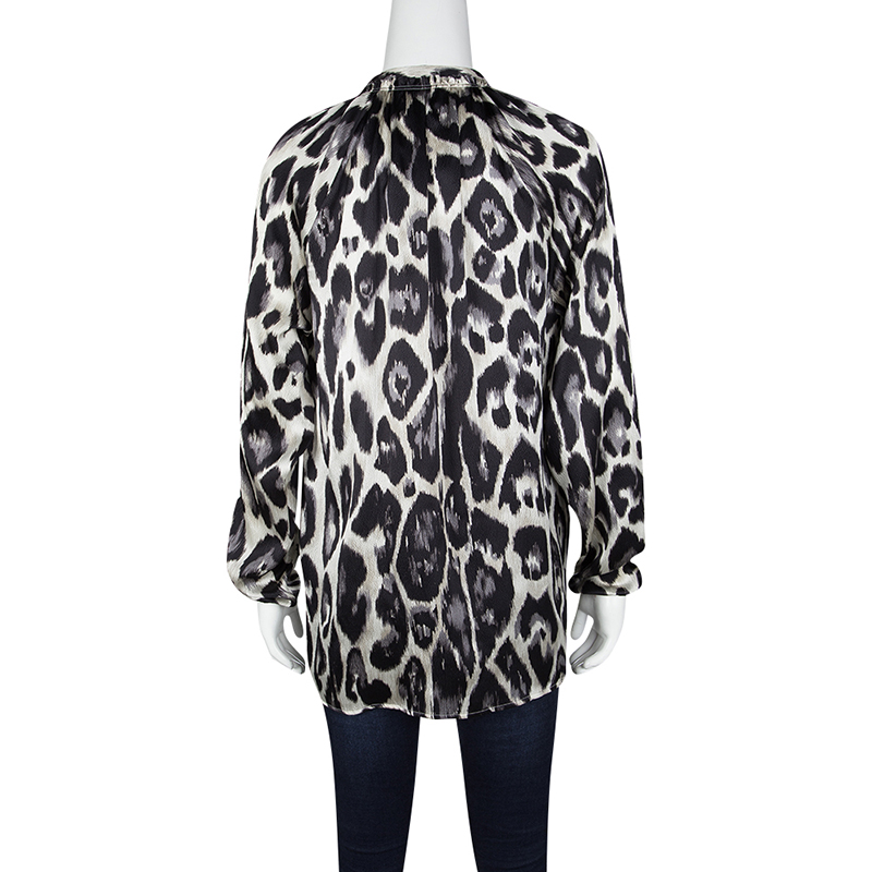 Pre-owned Lanvin Multicolor Leopard Print Long Sleeve Silk Blouse S