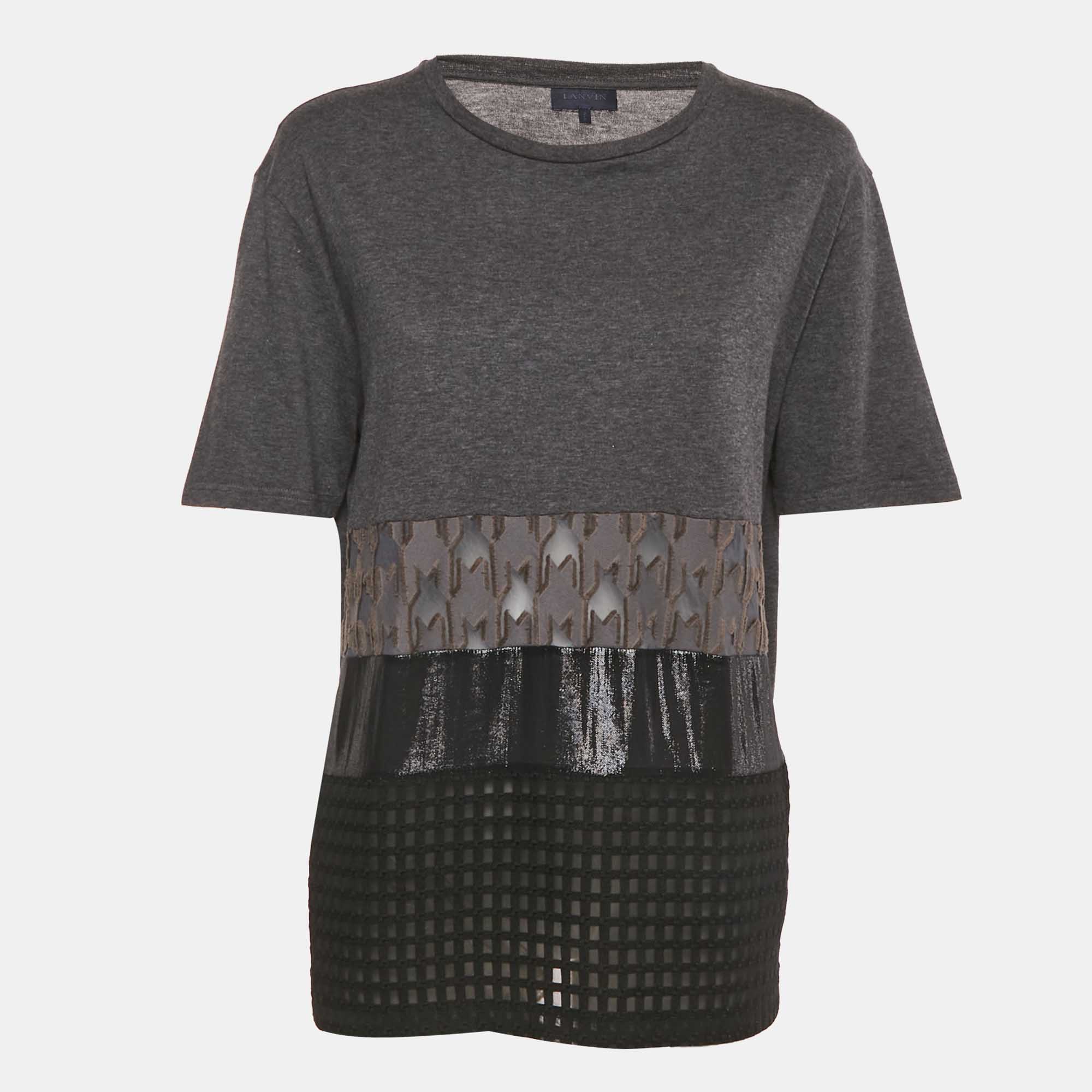 

Lanvin Grey Lurex Paneled Jersey T-Shirt L