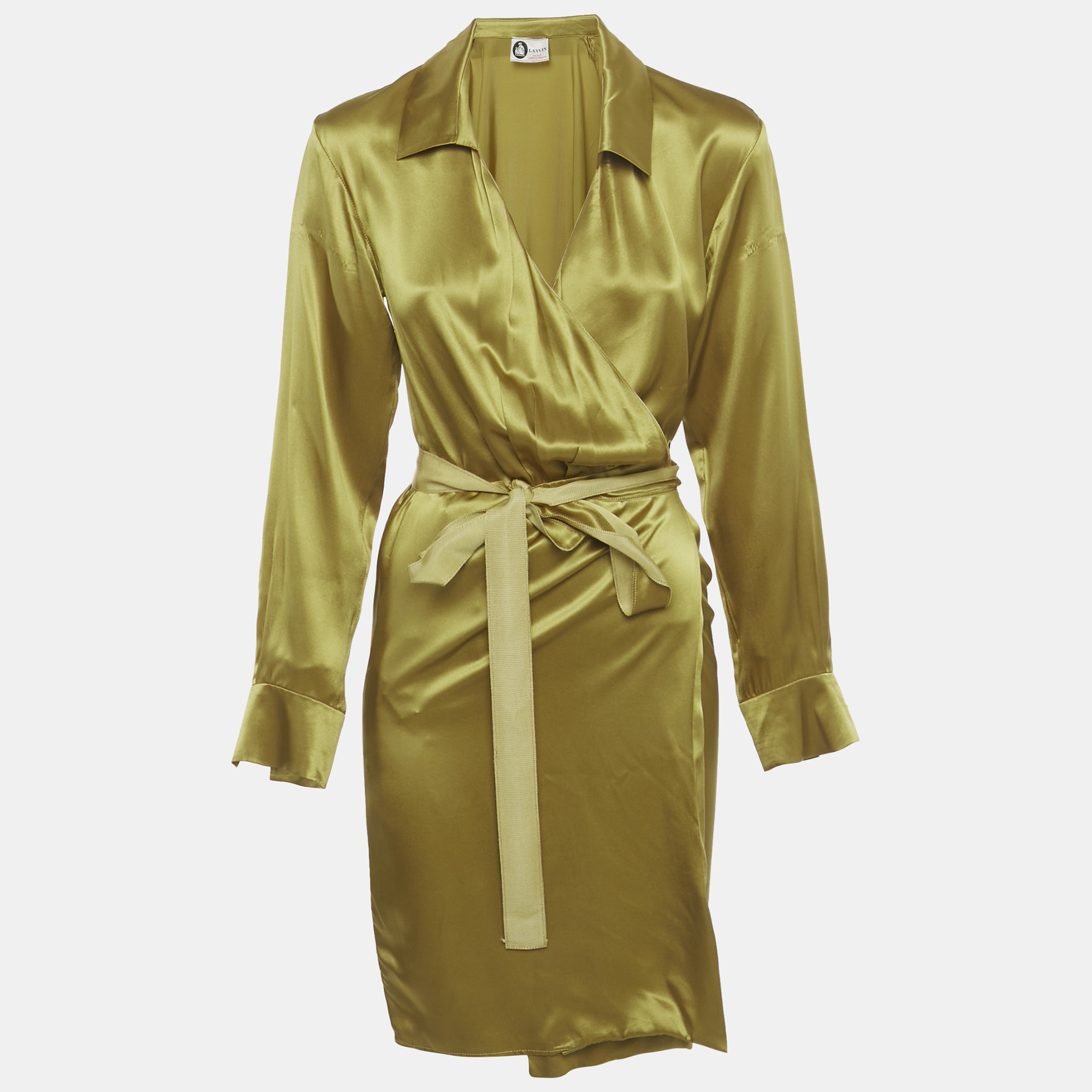 

Lanvin Green Satin Silk Short Wrap Dress S