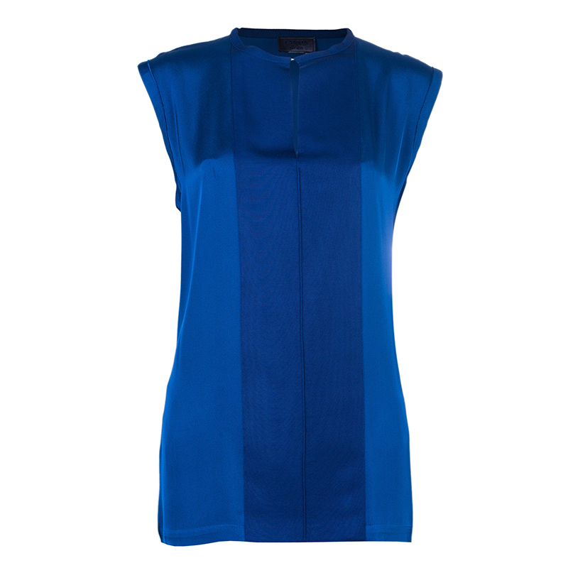 Pre Owned Lanvin Navy Grossgrain Slit-Front Top M