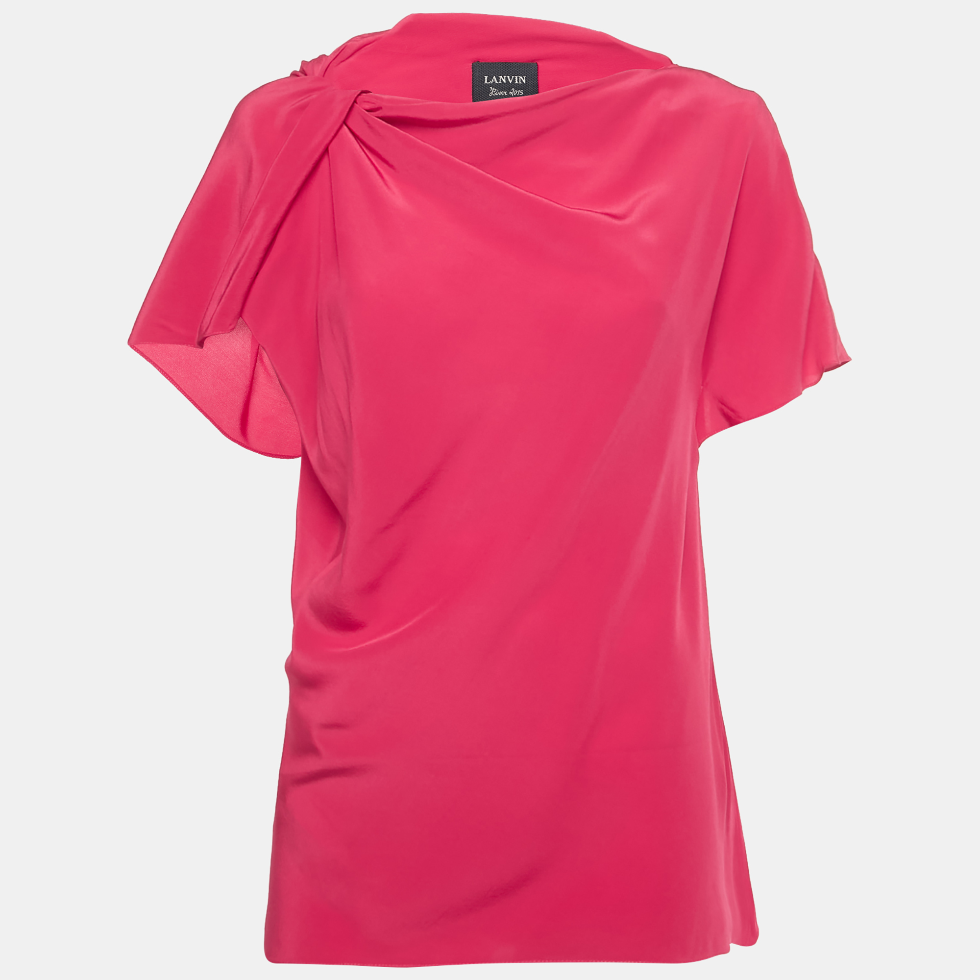 Pre-owned Lanvin Pink Silk Drape Neck Detail Top M
