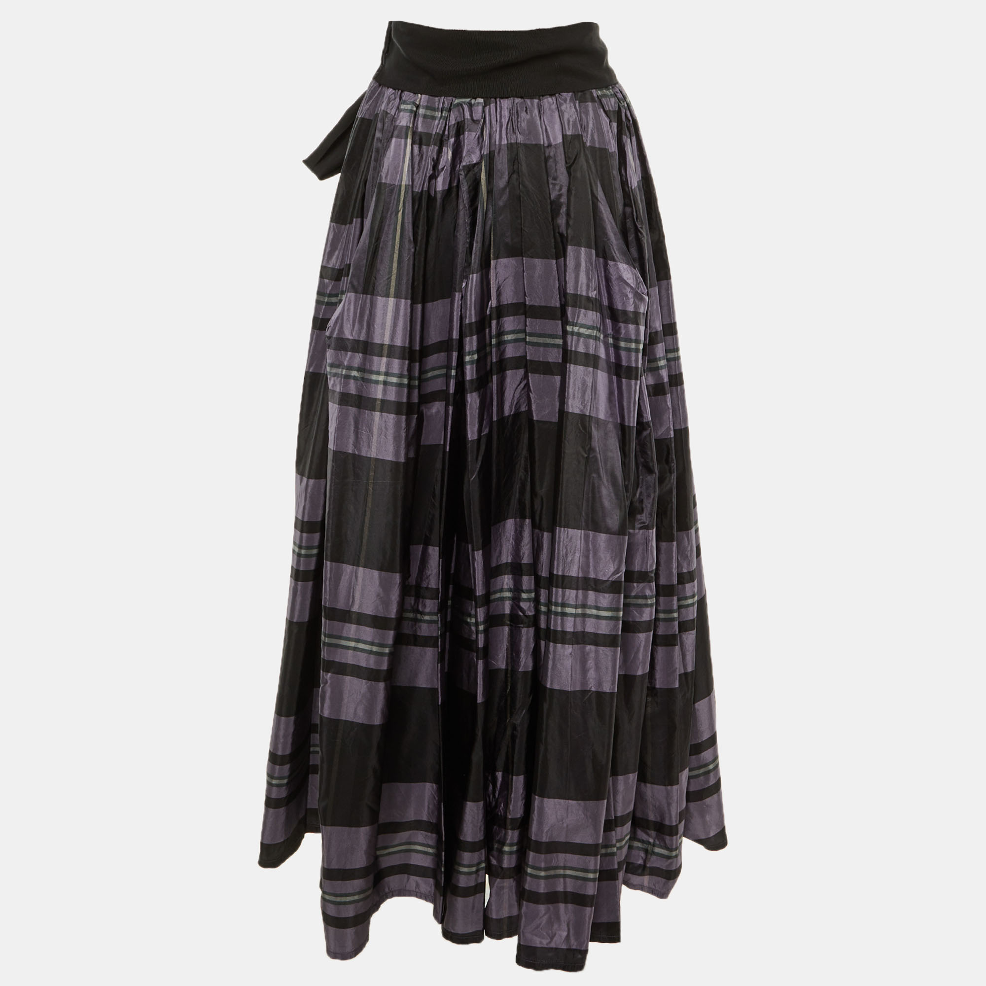 Pre-owned Lanvin Purple/black Checkered Print Maxi Skirt M