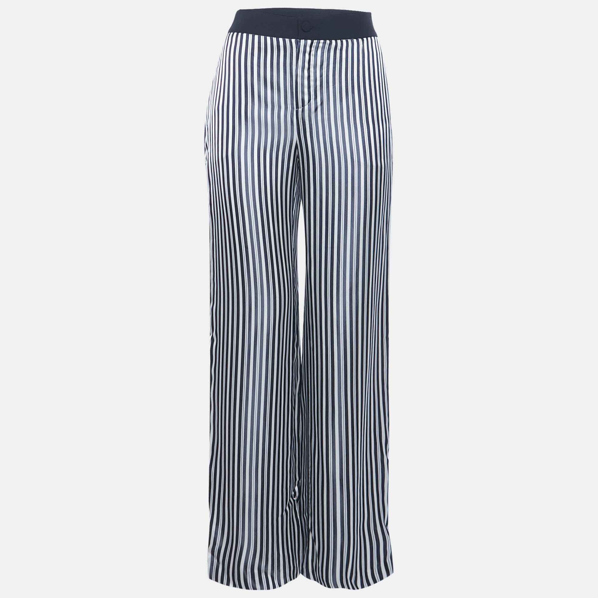 Pre-owned Lanvin White/navy Blue Striped Satin Trousers S