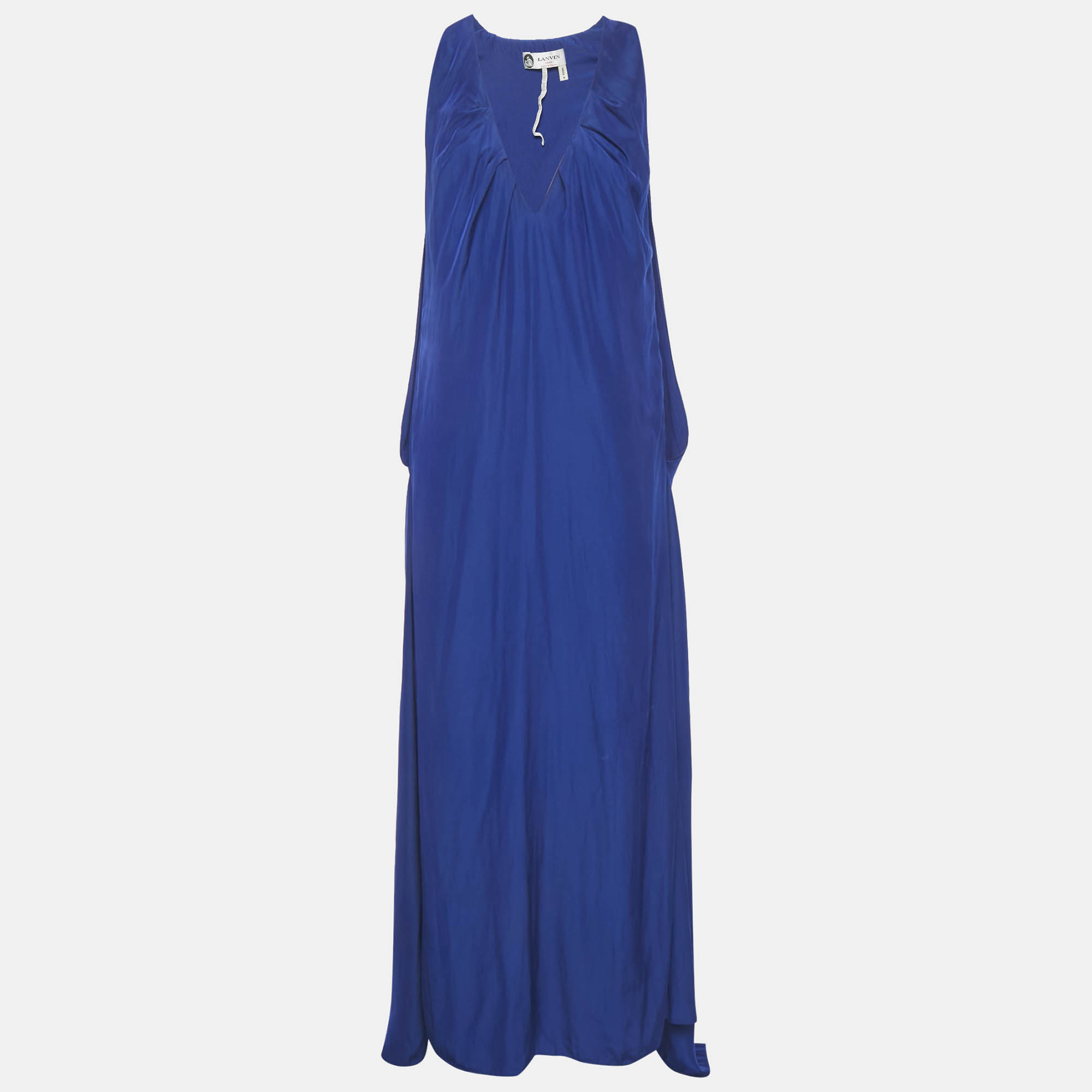 

Lanvin Blue Crepe & Silk Drape Detail Maxi Dress S