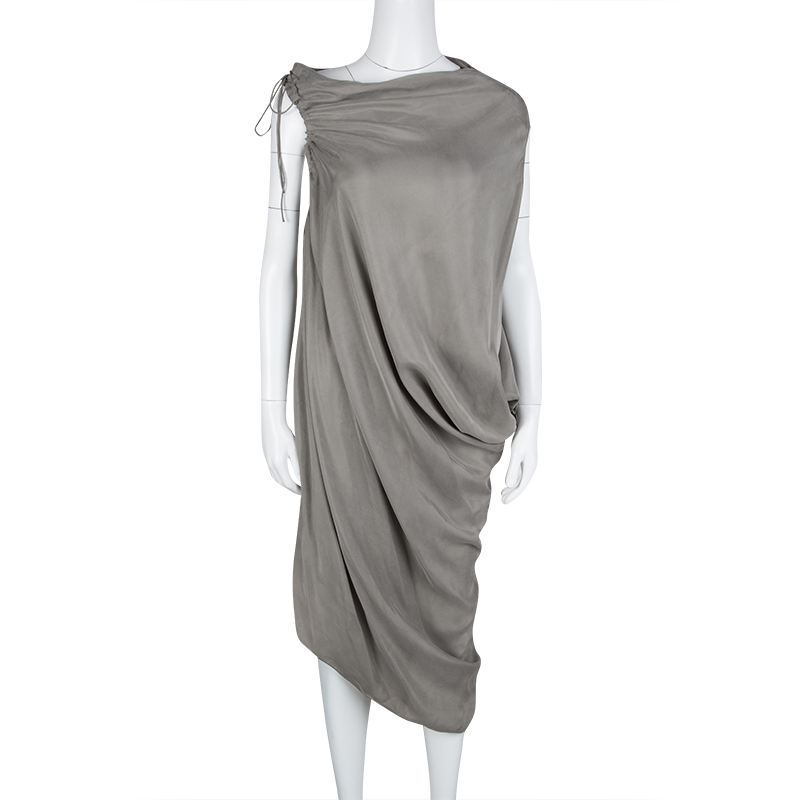 

Lanvin Grey Gathered Tie Detail Draped Asymmetric Dress