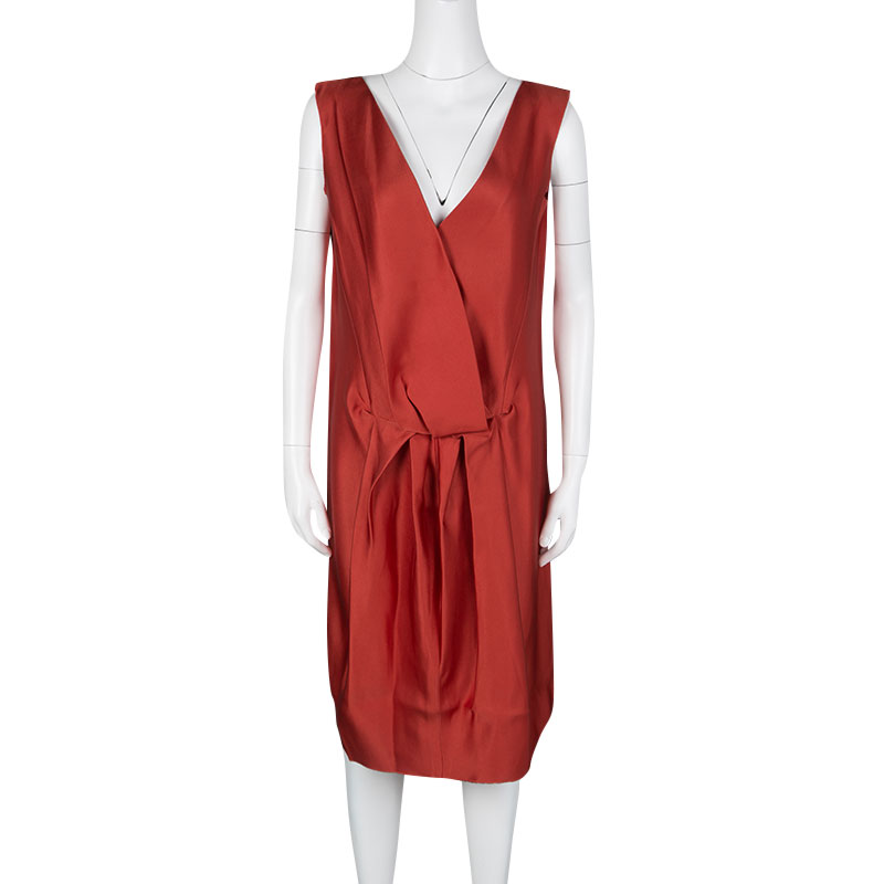 

Lanvin Red Silk Draped Back Detail Sleeveless Dress