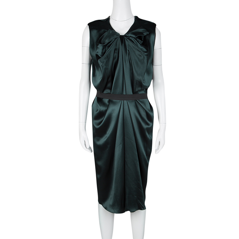 

Lanvin Green Silk Draped Elastic Band Detail Sleeveless Dress