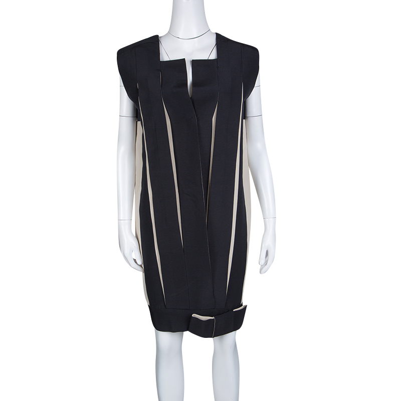 

Lanvin Black and Cream Box Pleated Bow Detail Sleeveless Dress