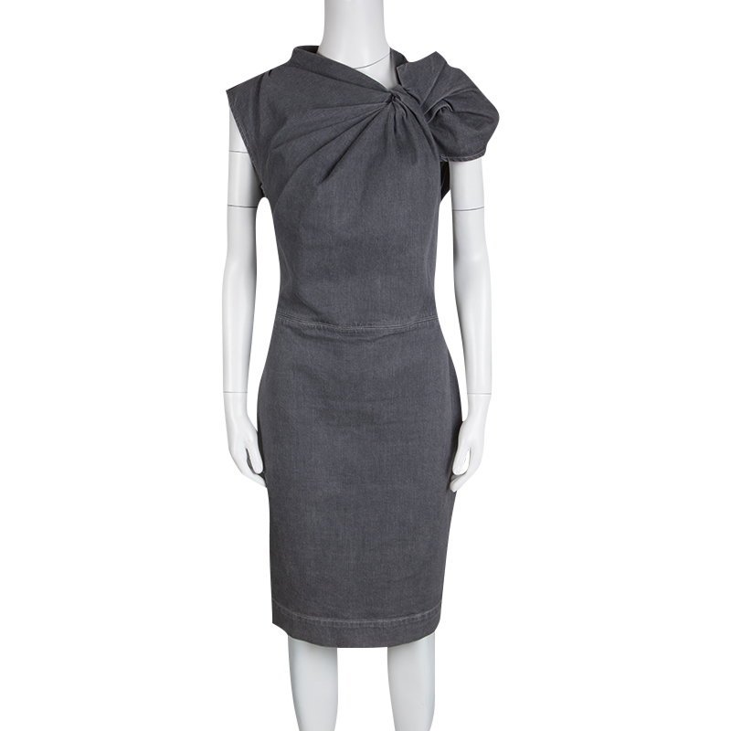 

Lanvin X Acne Grey Washed Denim Twist Front Detail Sleeveless Dress