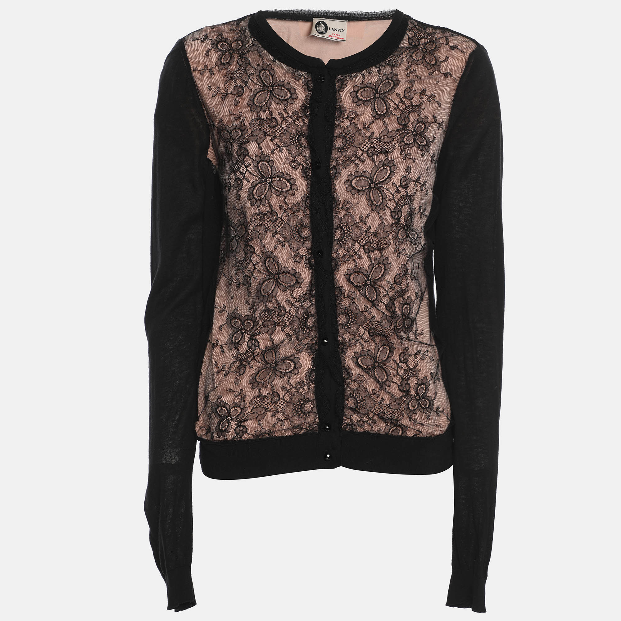 

Lanvin Black/Peach Jersey and Lace Tops and Cardigan Set S, Pink