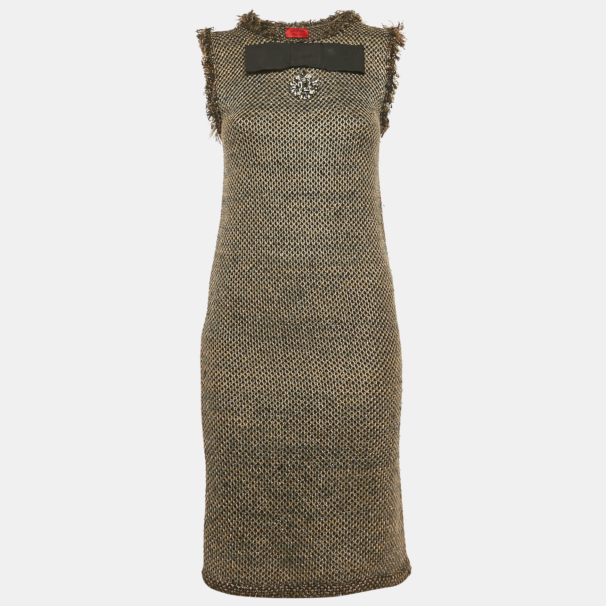 

Lanvin Black/Grey Lurex Knit Bow Detail Mini Dress S