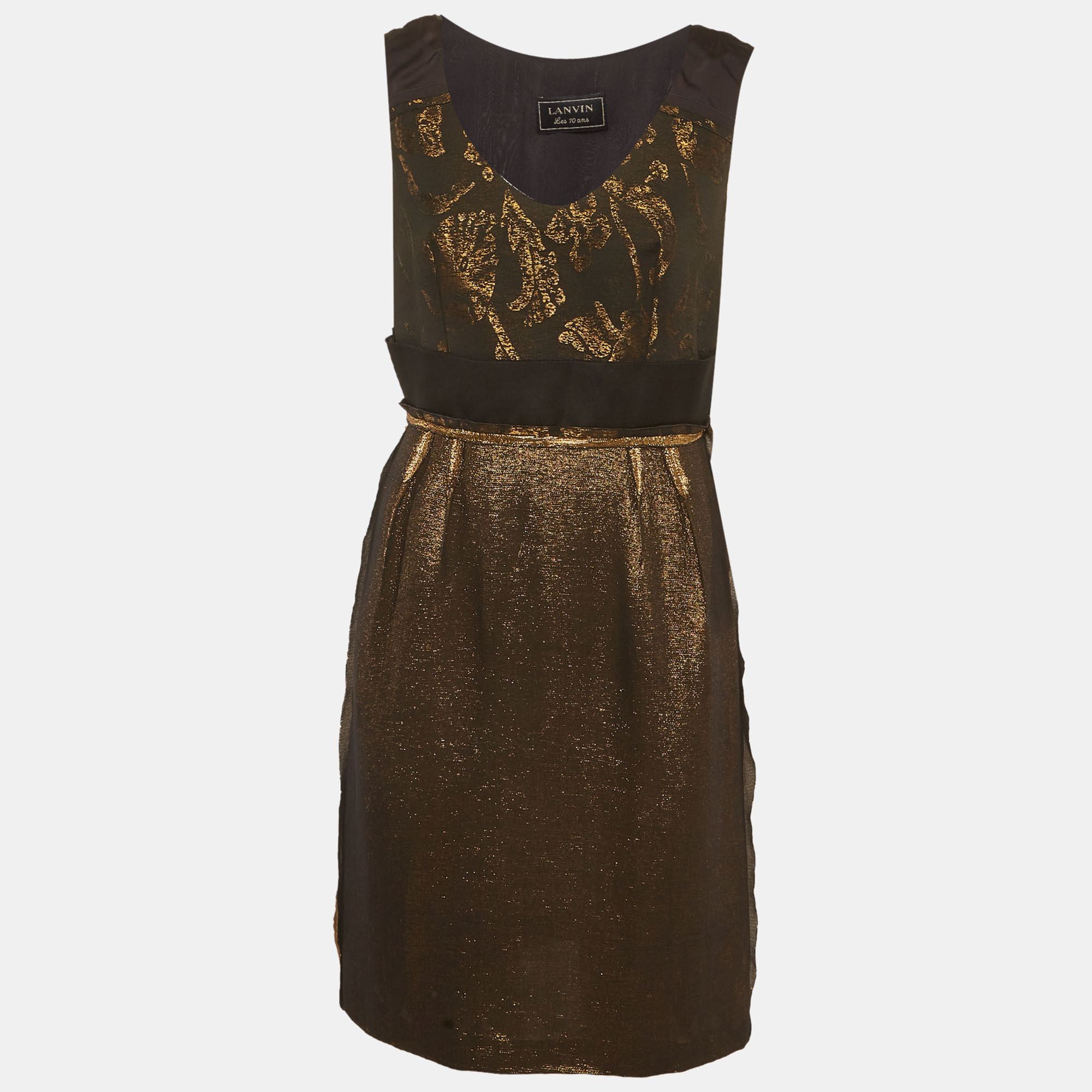 

Lanvin Black/Gold Metallic and Satin Sleeveless Mini Dress M