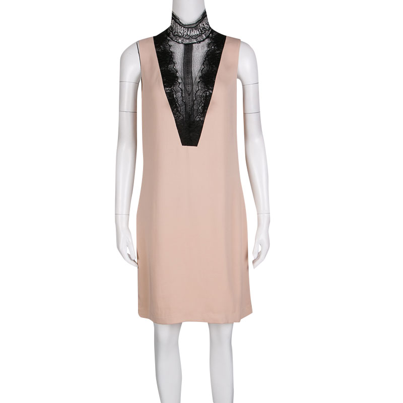 

Lanvin Peach Contrast Lace Neck Detail Sleeveless Dress, Pink