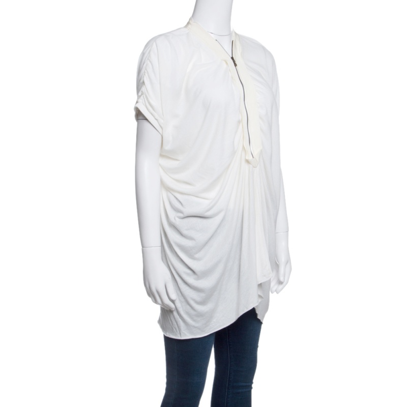 

Lanvin Cream Ruched Detail Short Sleeve Tunic