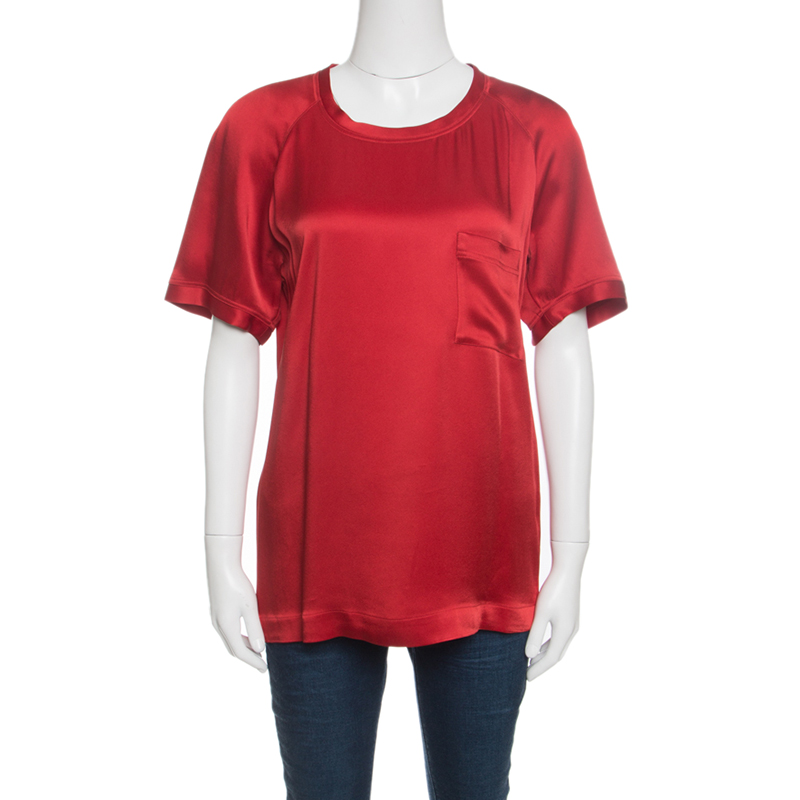 Pre Owned Lanvin Red Short Sleeve Crew Neck Top M