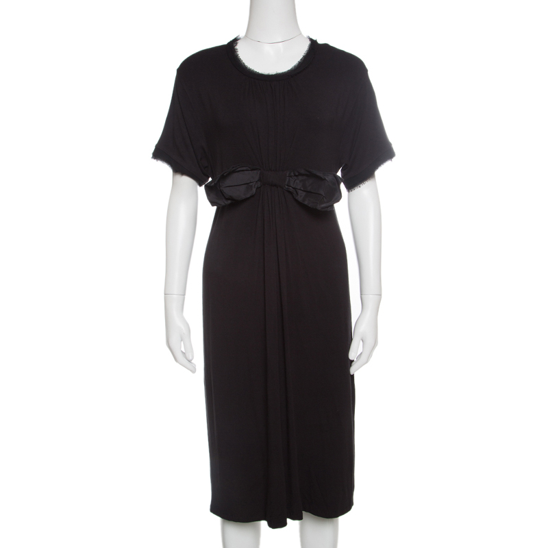 Pre Owned Lanvin Black Raw Edged Bow Detail Short Sleeve Dress M