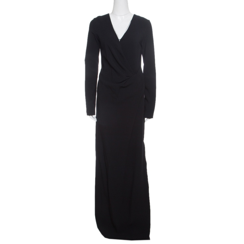 Pre Owned Lanvin Black Knit Drape Detail Long Sleeve Maxi Dress M