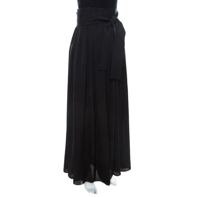 

Lanvin Black Crinkled Satin Effect Pleated Tie Up Detail Palazzo Pants