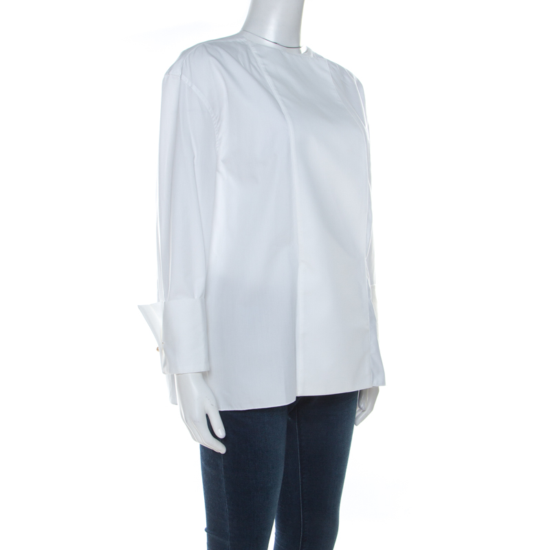 

Lanvin White Cotton Long Sleeve Tuxedo Blouse