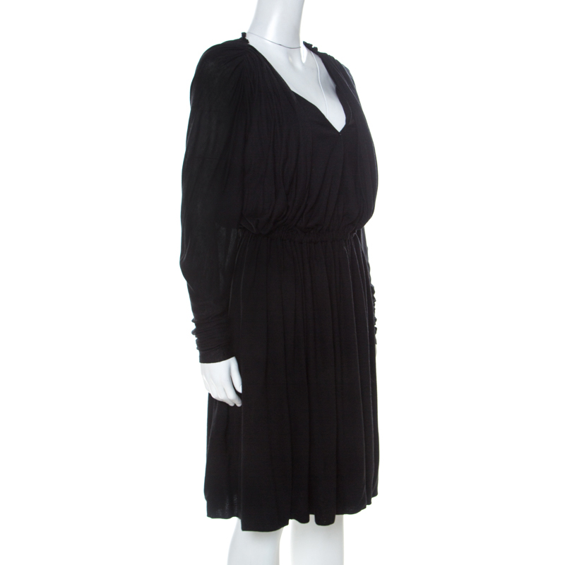 

Lanvin Black Cashmere Blend Gathered Detail Long Sleeve Dress