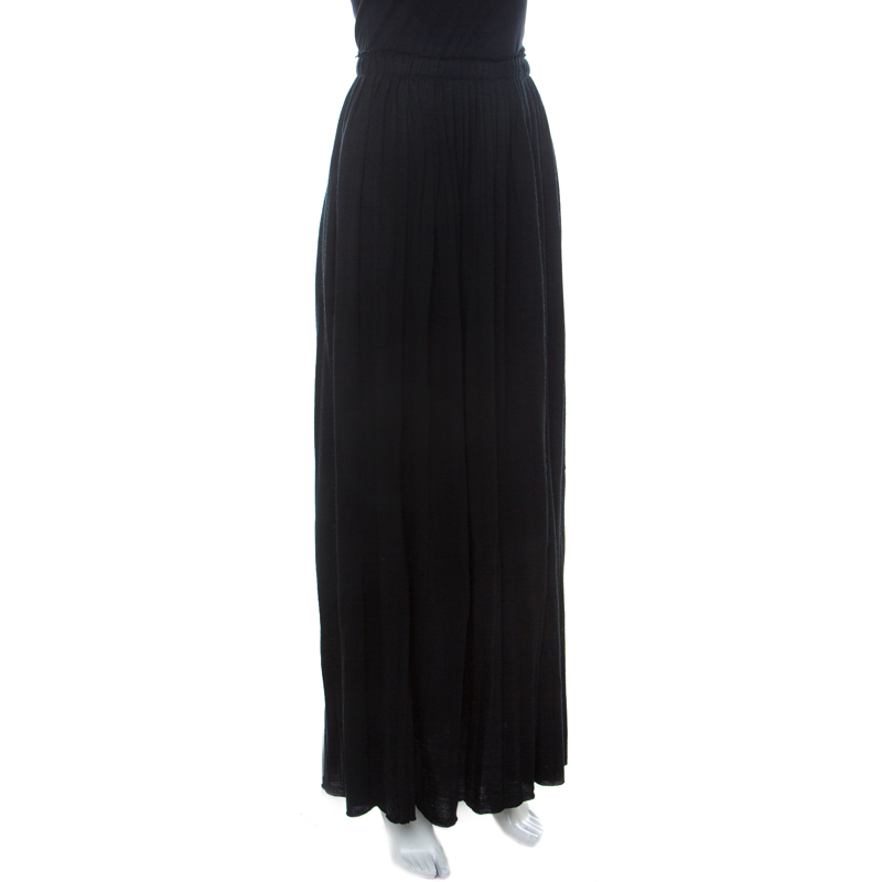

Lanvin Black Wool Elasticized Waist Pleated Maxi Skirt