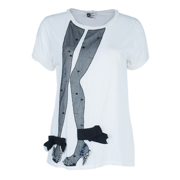 Pre Owned Lanvin Fishnet Stocking Embellished T-Shirt M