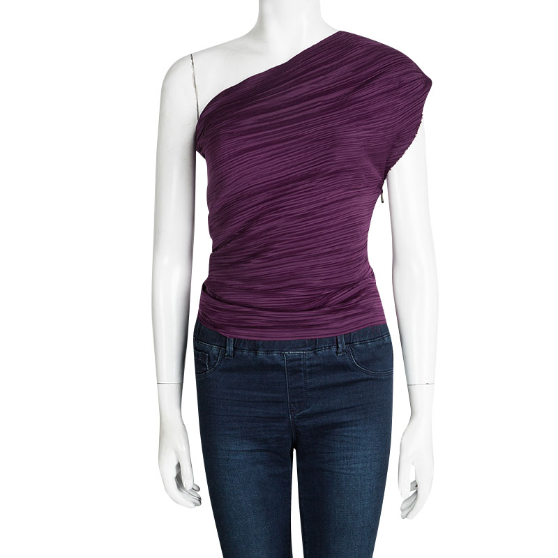 

Lanvin Purple Crinkled One Shoulder Top