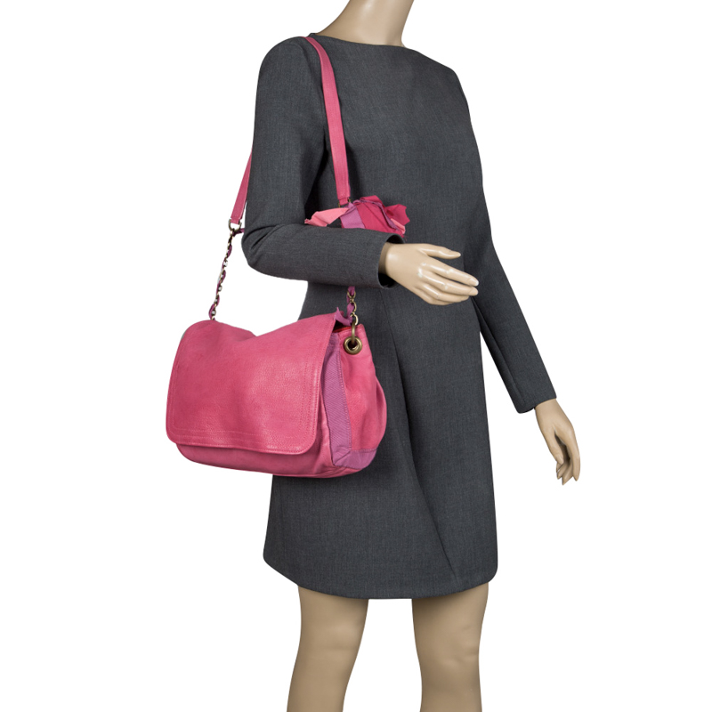 

Lanvin Pink Leather and Fabric Shoulder Bag