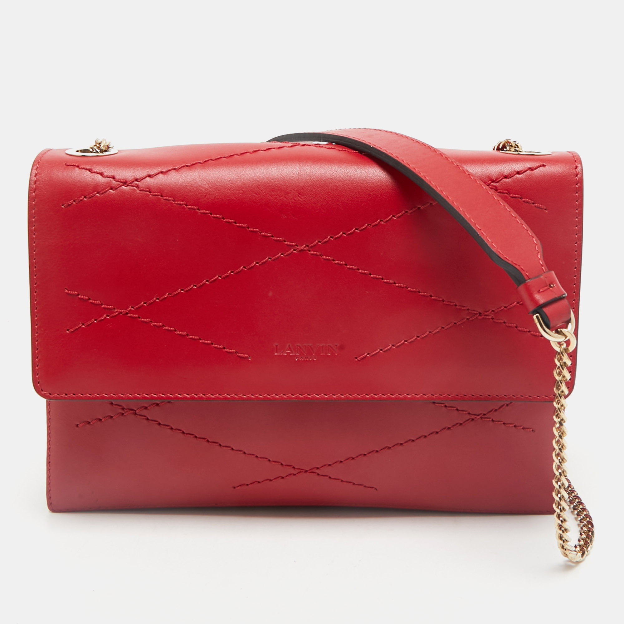 

Lanvin Red Leather Flap Chain Crossbody Bag