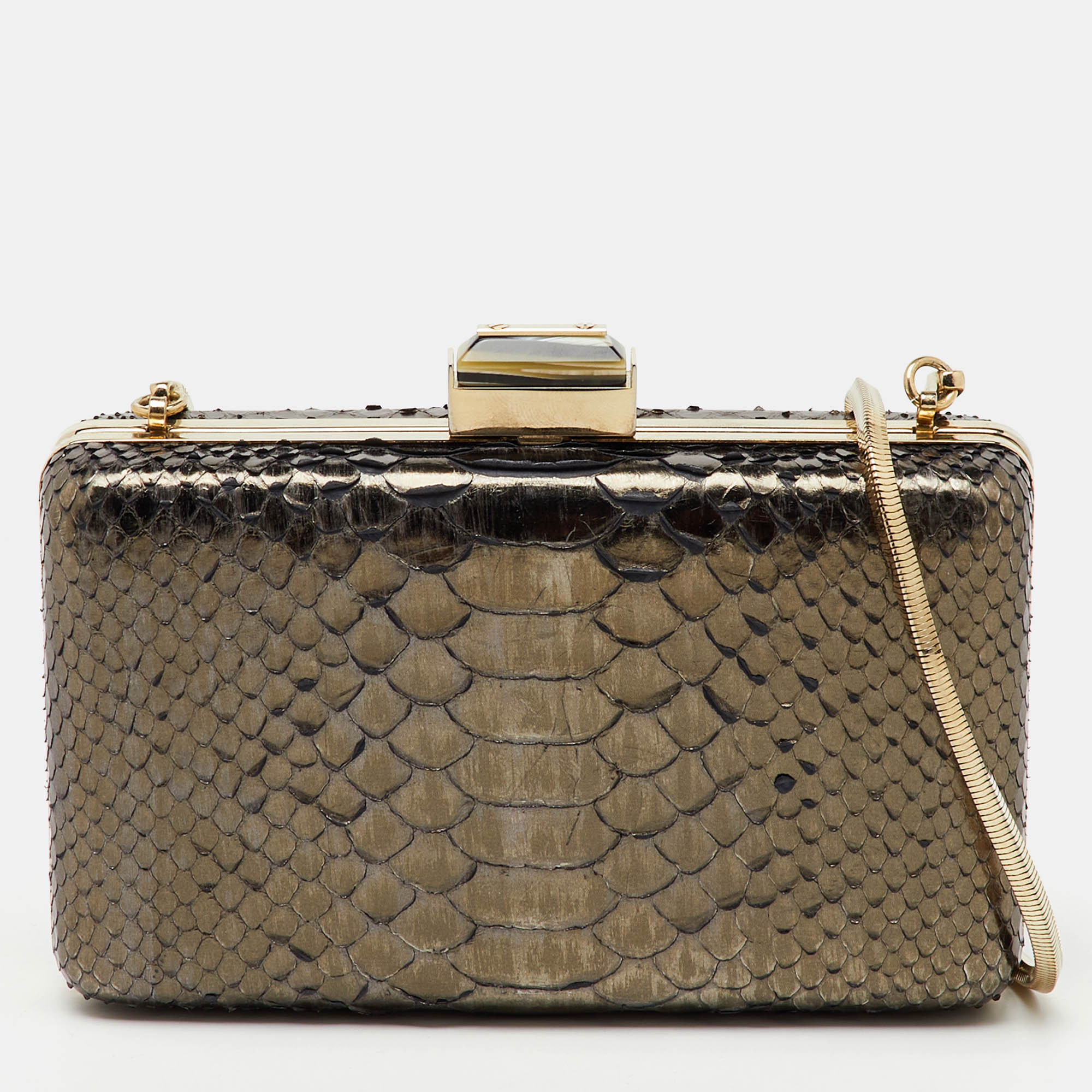 

Lanvin Metallic Dark Brown Python Frame Clutch