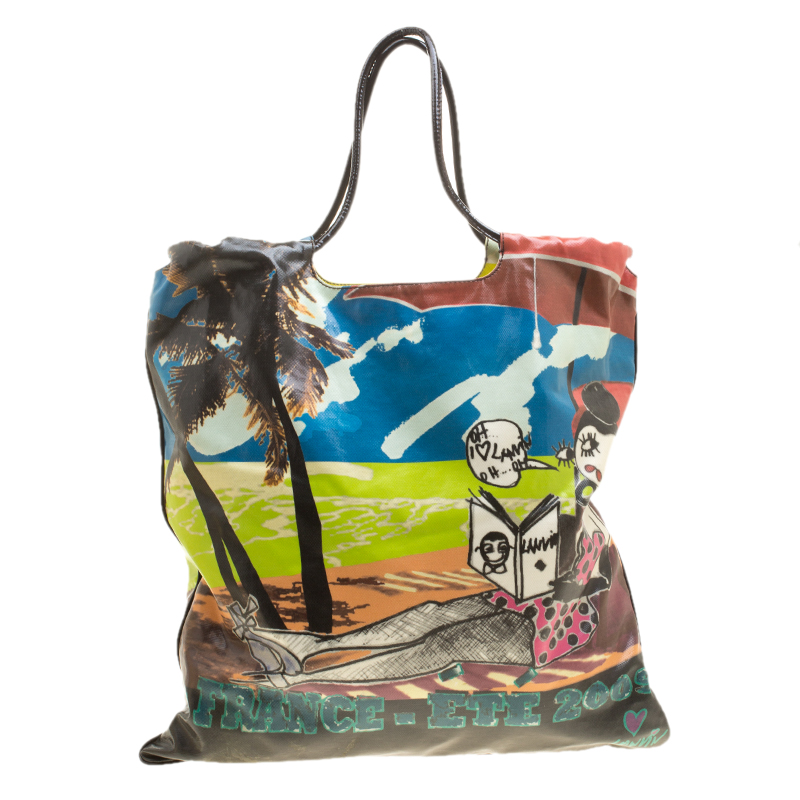 Pre Owned Lanvin Multicolor Printed Coated Canvas and Patent Leather 2009 Tote