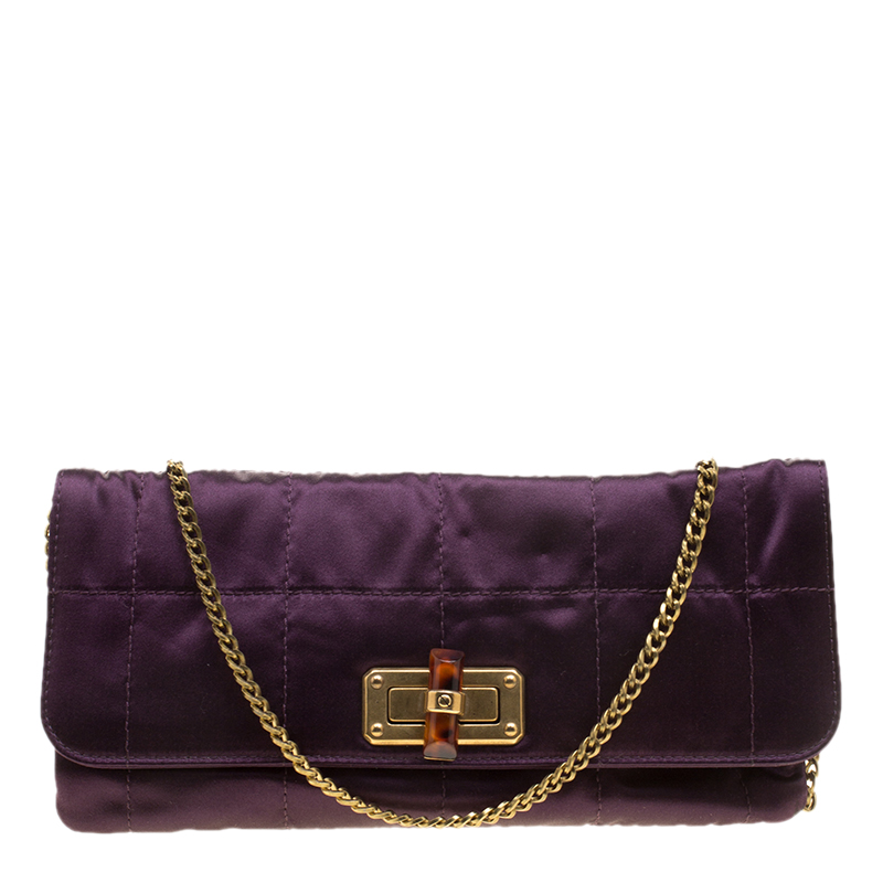 Pre Owned Lanvin Purple Satin Happy Chain Shoulder Bag