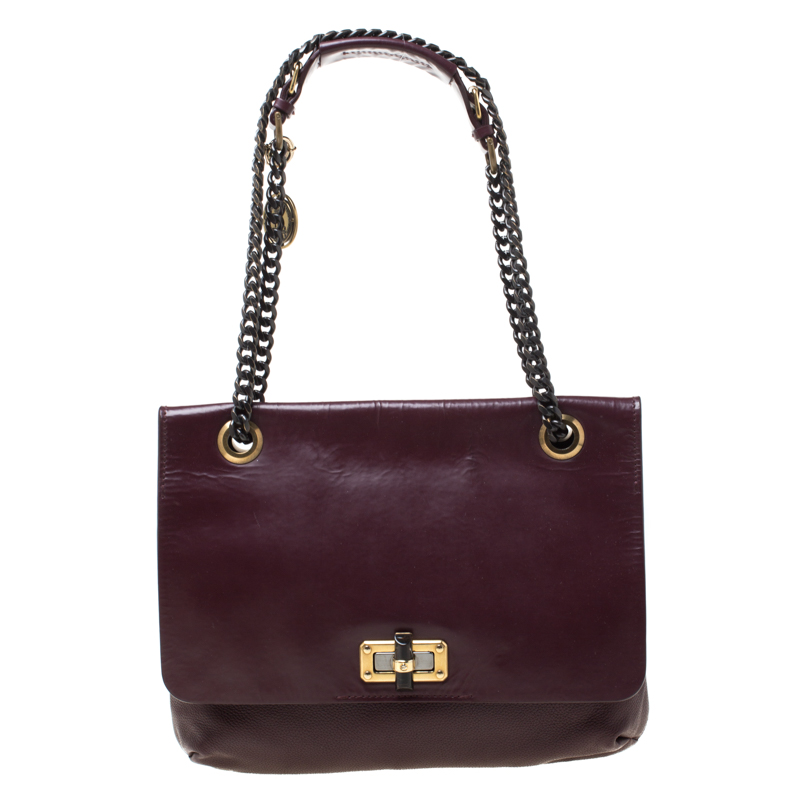 Pre Owned Lanvin Burgundy Leather Happy Shoulder Bag