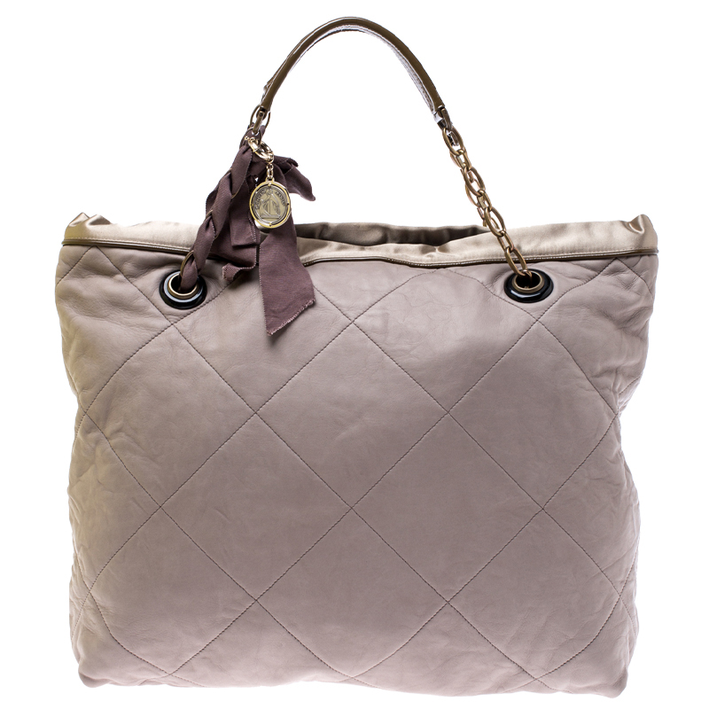 Lanvin Grey/Olive Green Quilted Leather Amalia Cabas Tote