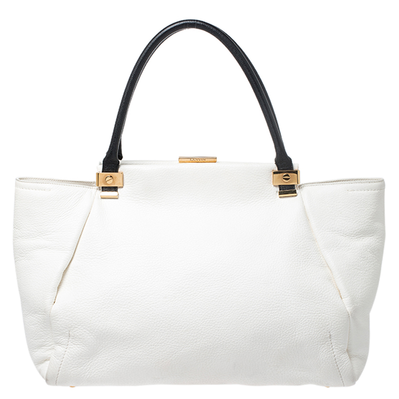 Pre-owned Lanvin White Pebbled Leather Tilogy Tote